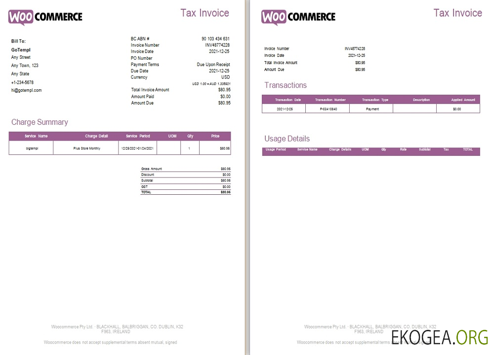 Facture fiscale Irlande WooCommerce